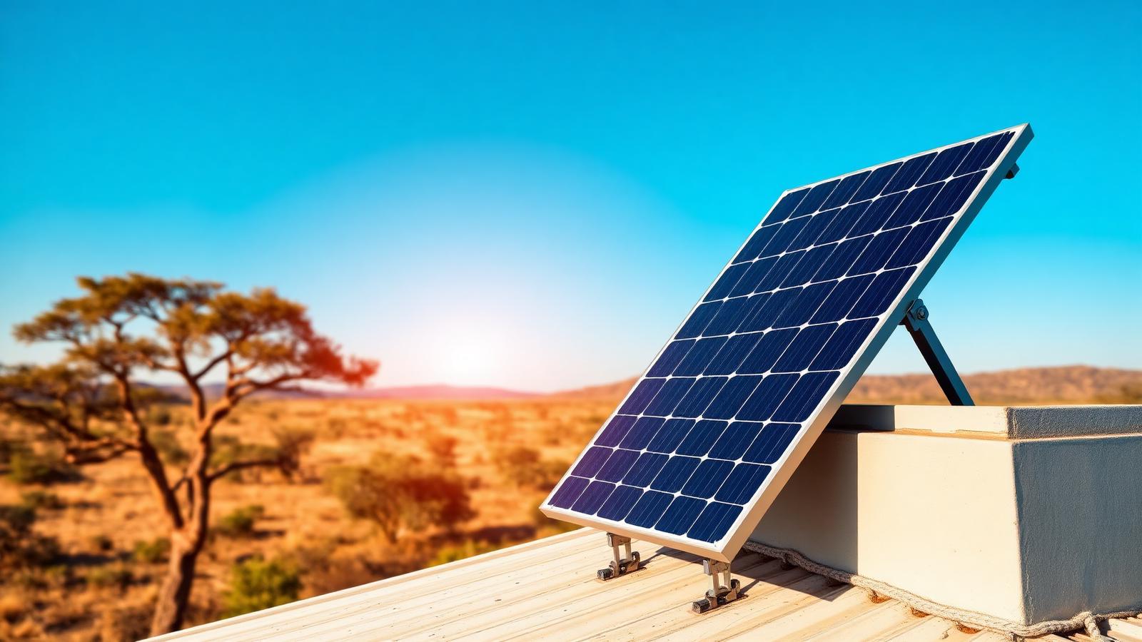 Solar panel installation under a clear African sky